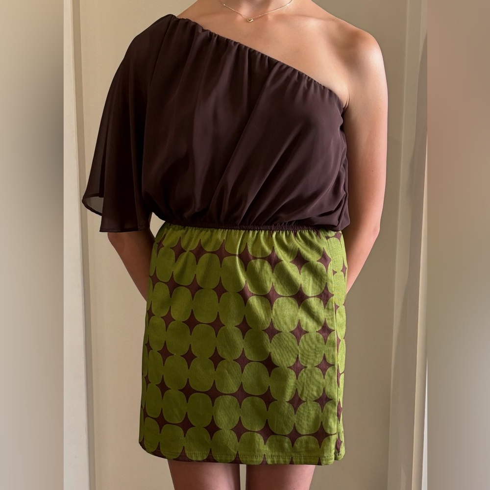 Judith March Stylish Green and Brown Dress